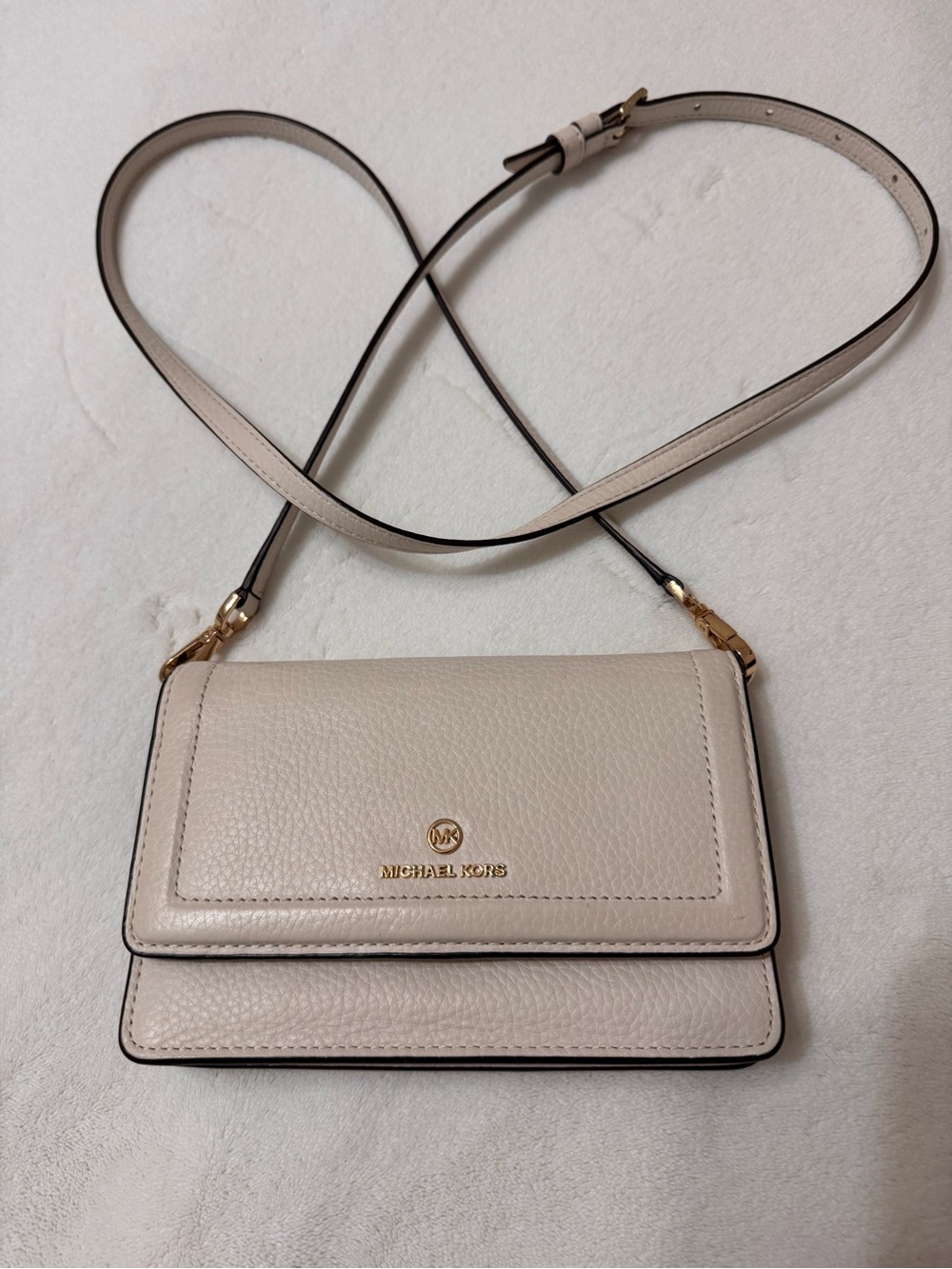 Michael Kors Pebbled Leather Crossbody Bag in Light Cream with Gold Hardware